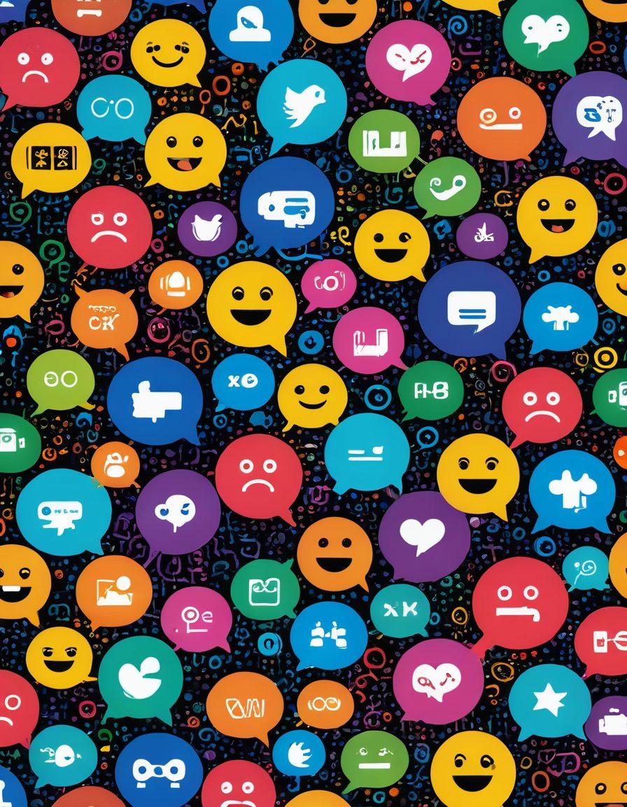 A digital collage showcasing a vibrant online discussion board filled with diverse avatars, lively chat bubbles, and colorful threads of conversation. Include iconic symbols of internet culture like emojis, hashtags, and likes, all interconnected in a network-style layout. Emphasize engagement and collaboration within a virtual community. The background should hint at digital evolution with binary codes and tech-like textures. 3D effect. vibrant colors. pixel art.